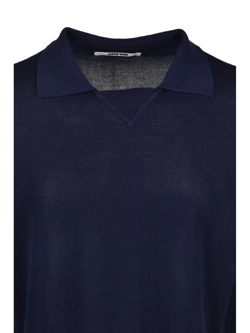 Grifoni Multicolor Cotton Knit V-Notch Polo Shirt