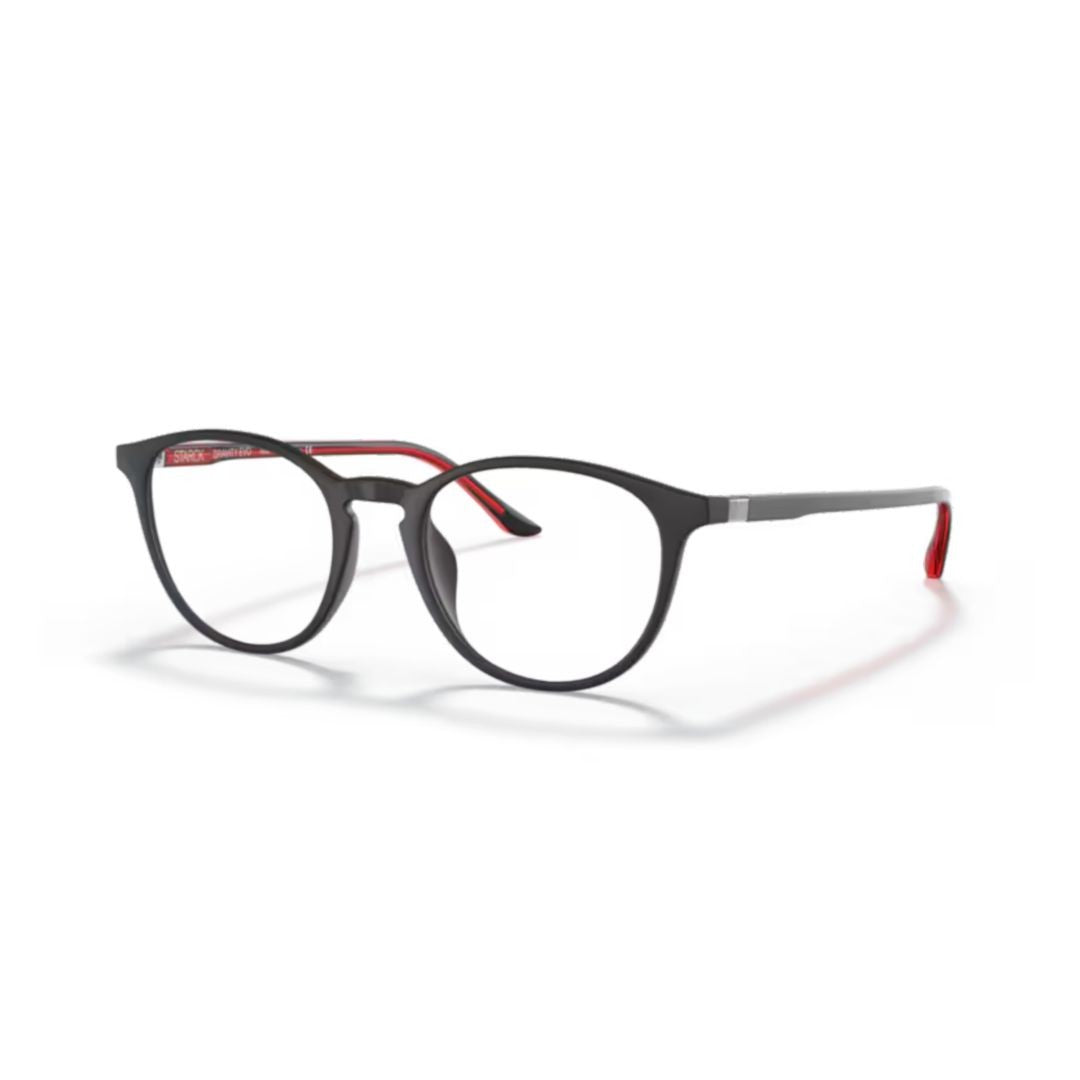 Starck 3074 Vista Rounded Matte Black Frame Eyeglasses With Vibrant Accent