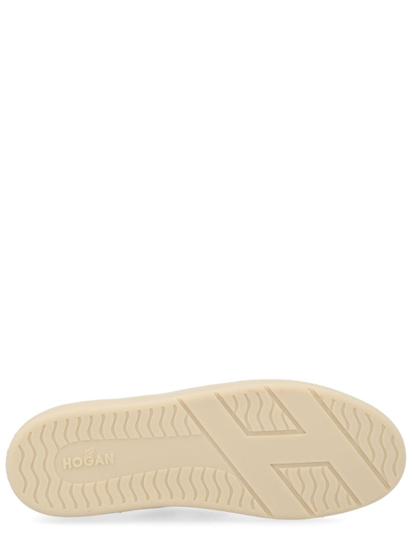 Hogan Neutrals Low-Top Perforated Toe Sneakers
