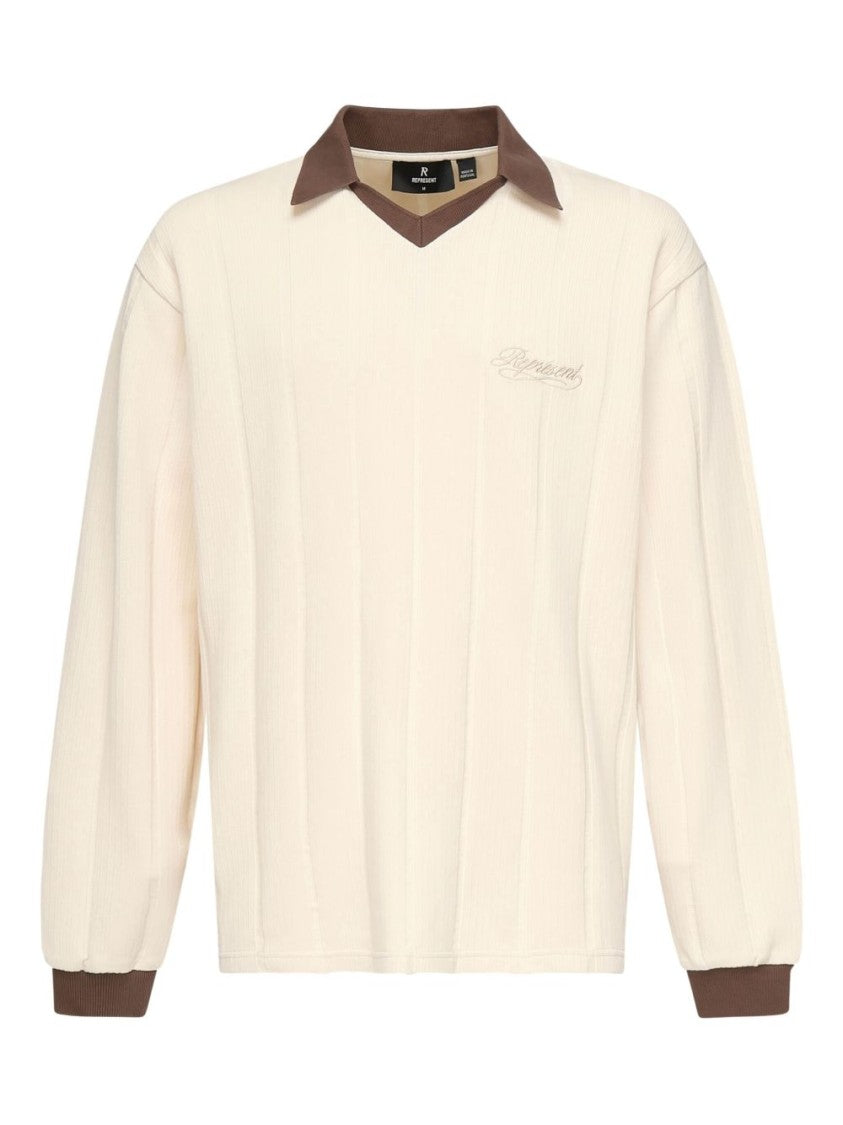 Represent Beige Ribbed Texture Long-Sleeved T-Shirt