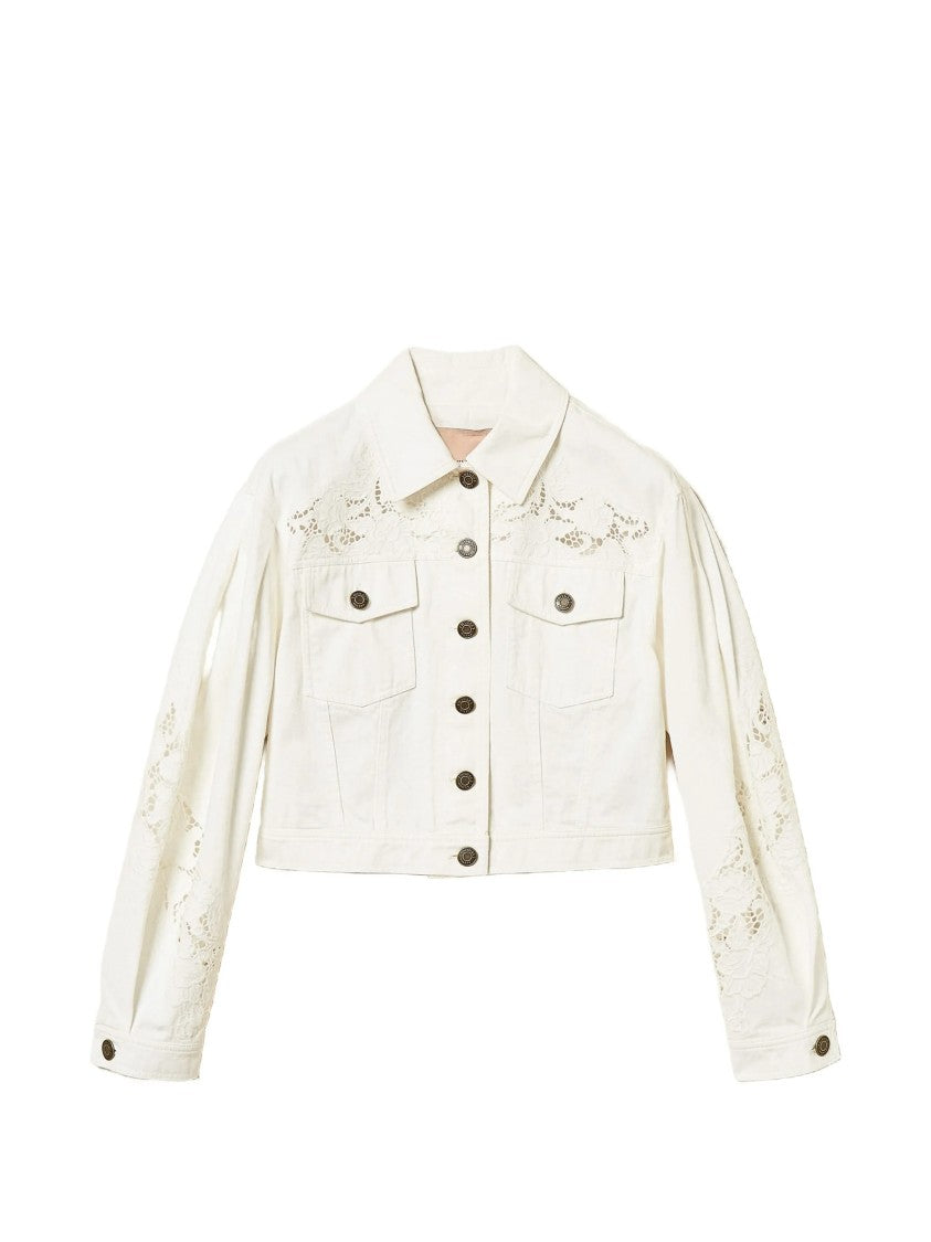 Twin-Set Twinset Cropped Classic Collar Denim Jacket