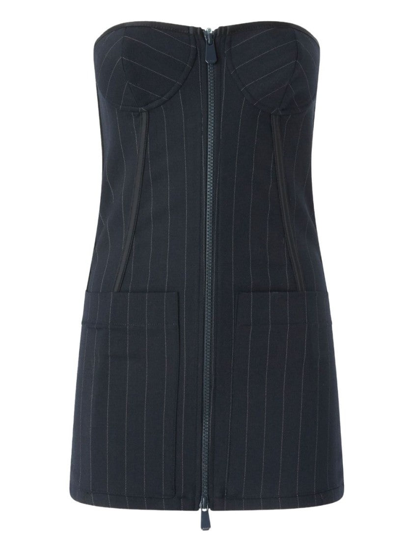 Pinko Structured Blue Pinstriped Bustier Top