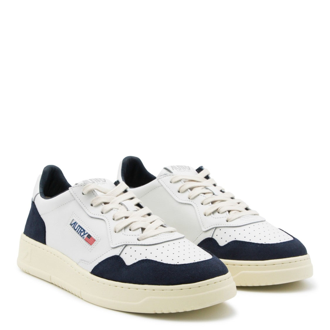 Autry White Navy Blue Medalist Suede Leather Low-Top Sneakers