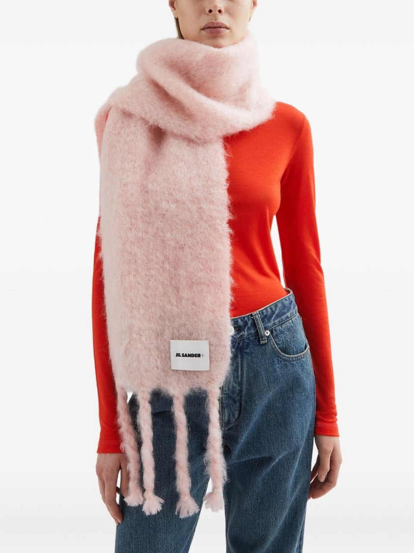 Jil Sander Fluffy Mohair Blend Scarf With Twisted Fringes
