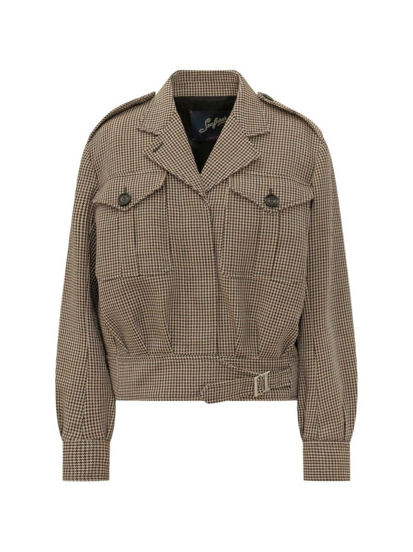 Seafarer Cropped Structured Collar Houndstooth Wool-Blend Blazer