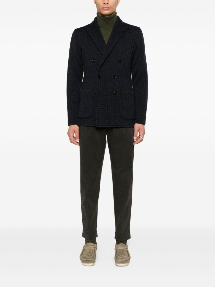 Lardini Double-Breasted Houndstooth Jacket With Wide Lapels