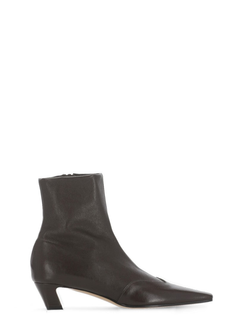 Khaite Brown Leather Ankle Boots With Squared Toe