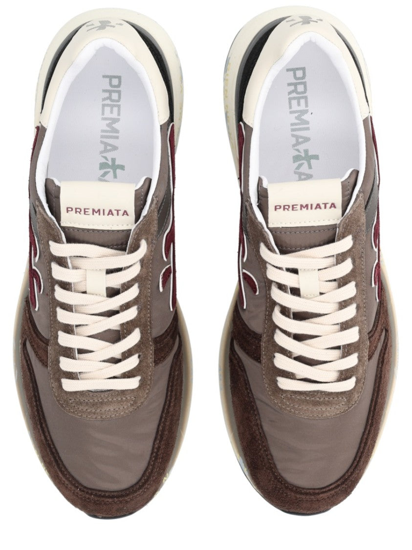 Premiata Brown Multi-Material Sneakers With Logo Detail