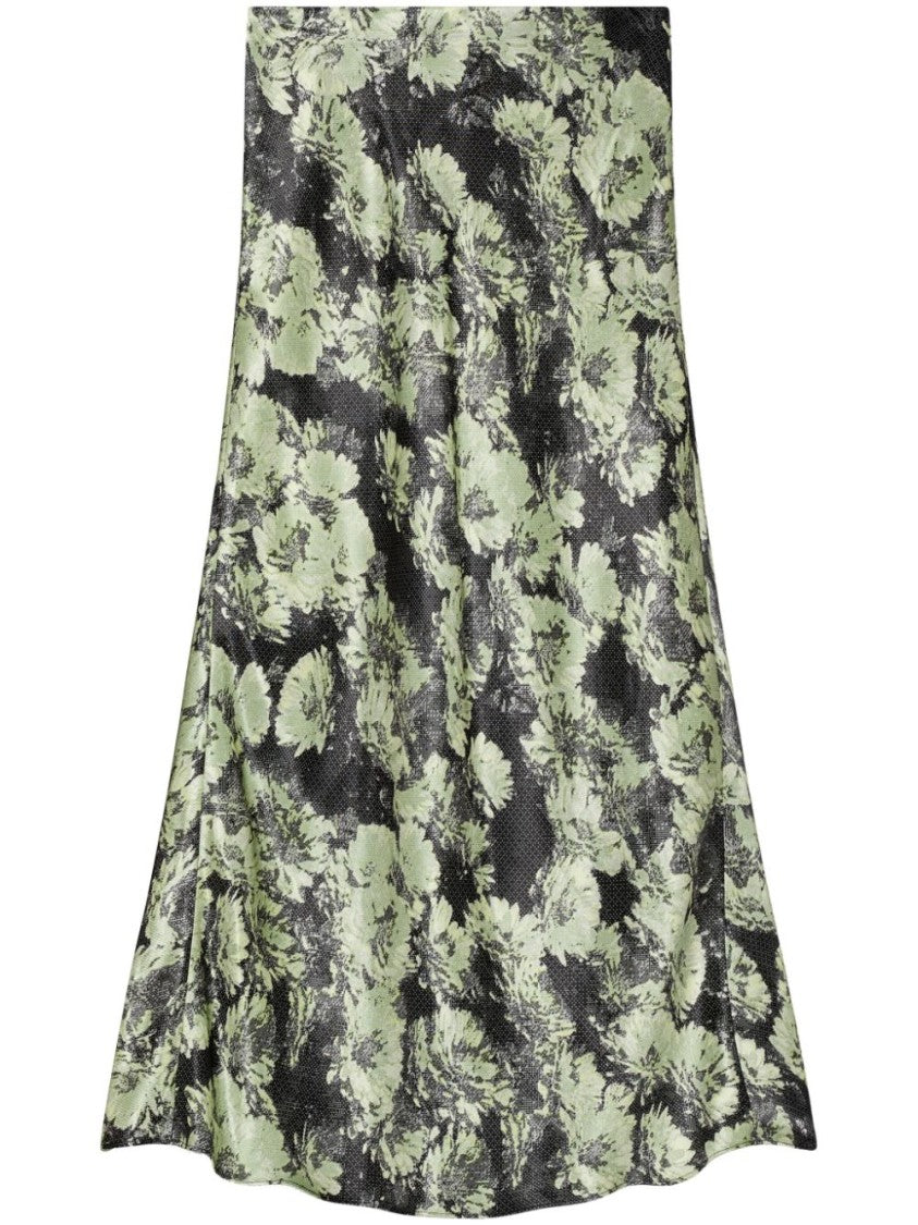 Tory Burch Green Flowing Midi Skirt