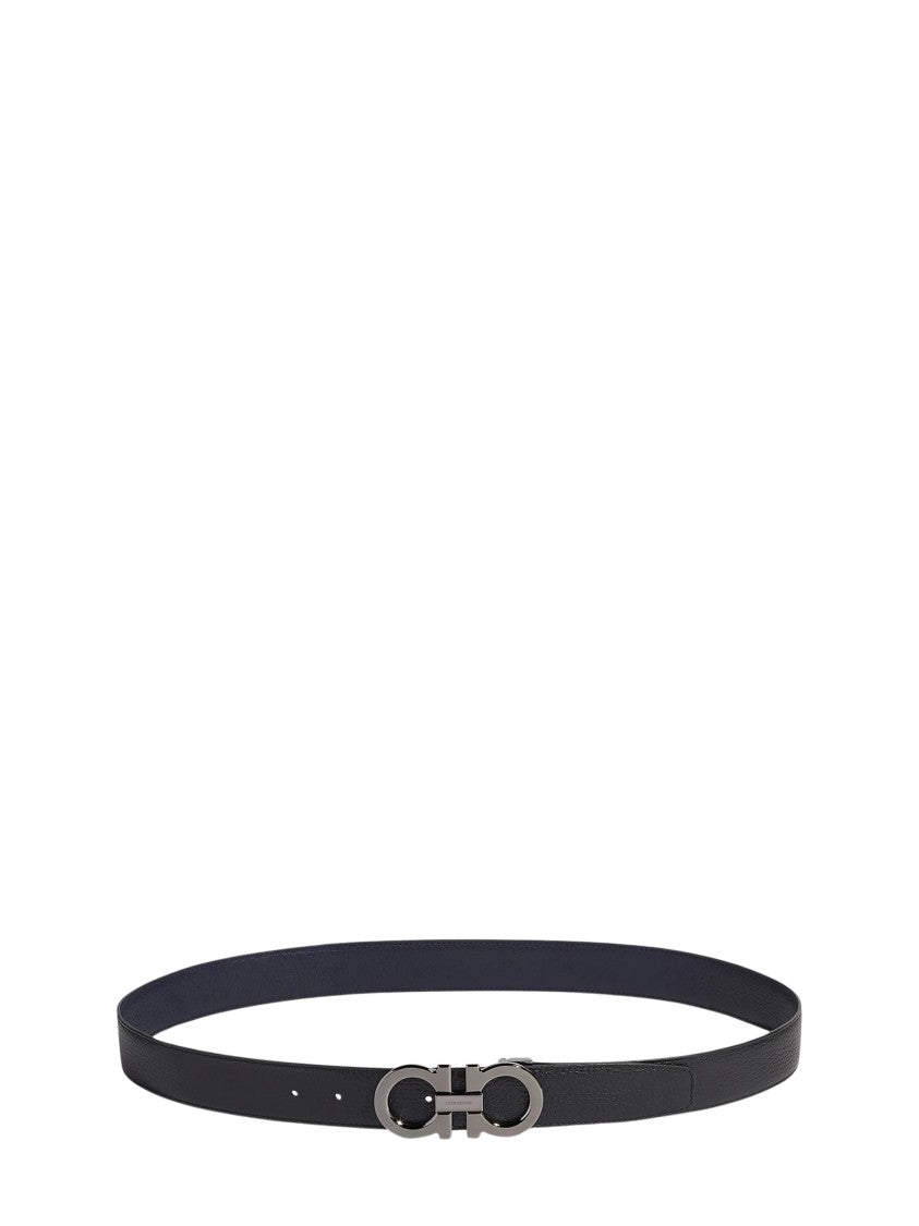 Ferragamo Textured Leather Reversible Belt With Metallic Double-Ring Buckle