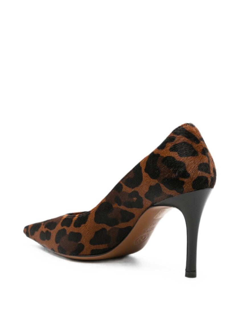 Roberto Festa Leopard Print Calf Hair Stiletto Pumps - Black