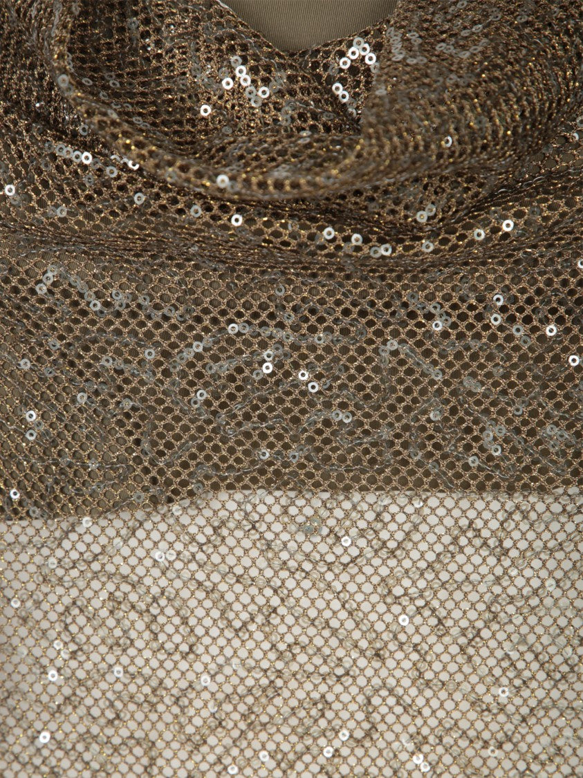 Pinko Draped Neckline Green Top With Sequined Overlay