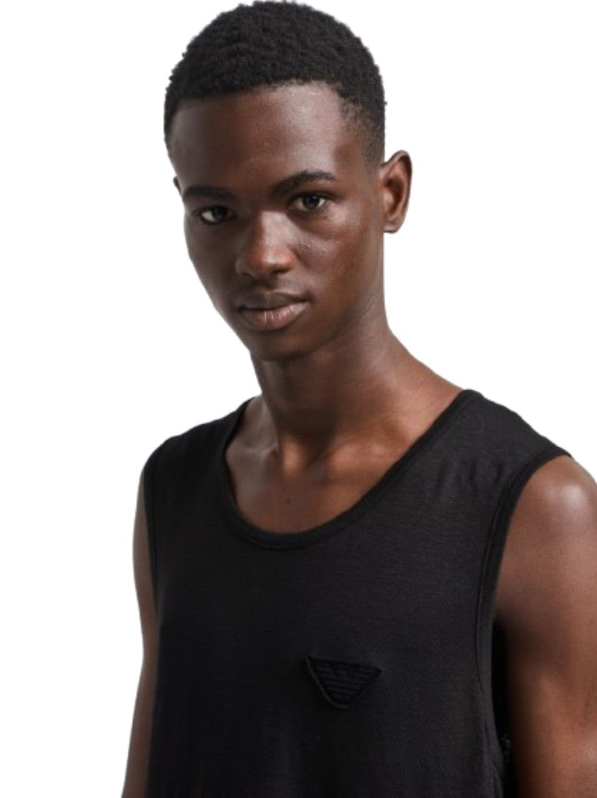 Emporio Armani Stretch Linen Tank Top With Embroidered Logo