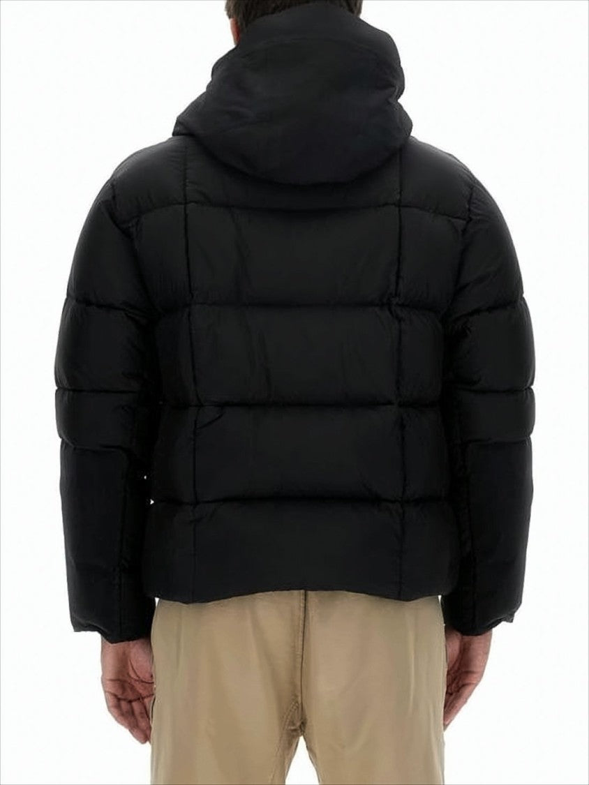 Ten C Boxy Silhouette Black Down Jacket With High Collar And Detachable Hood