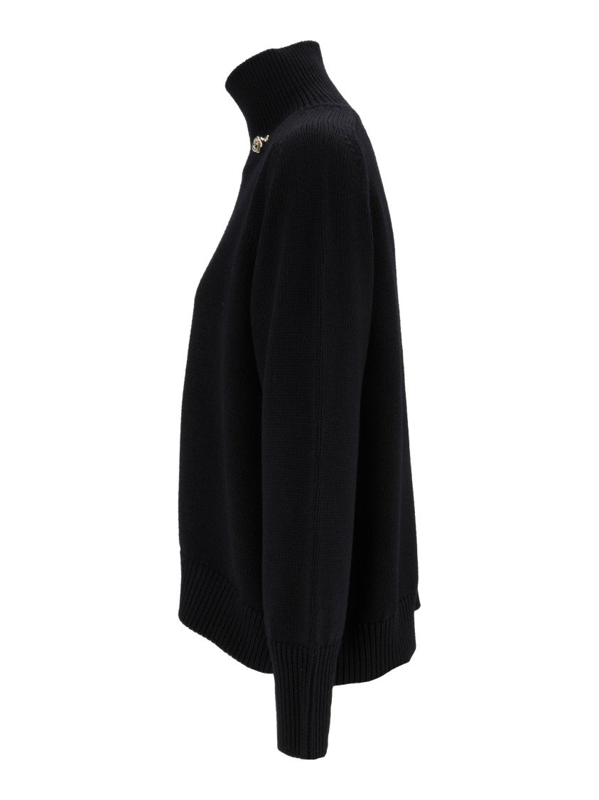 Fabiana Filippi Navy High-Neck Cropped Merino Wool Sweater