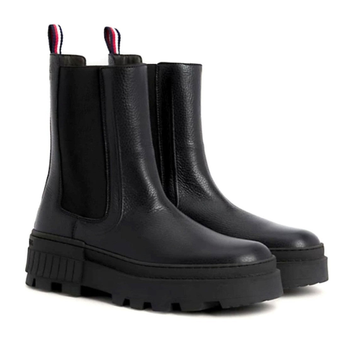 Tommy Hilfiger Black Leather Striped Chelsea Boots