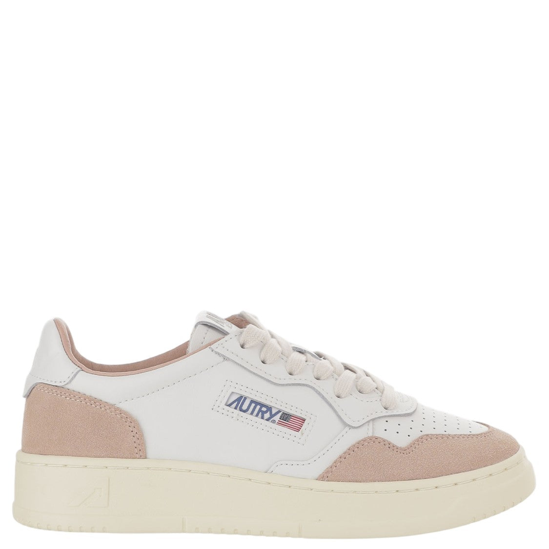 Autry Round Toe Leather Sneakers With Suede Inserts And Signature Logo