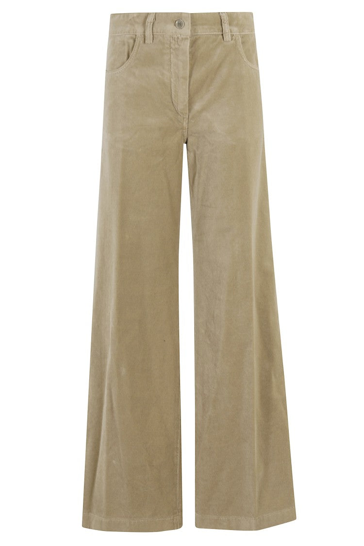 Aspesi Khaki Velvet Wide-Leg Pants With High Waist