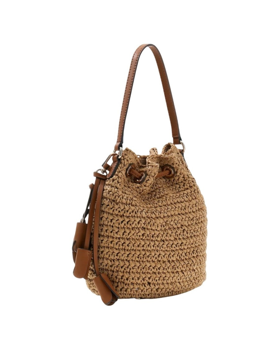 Guess Brown Woven Texture Bucket Shoulder Bag