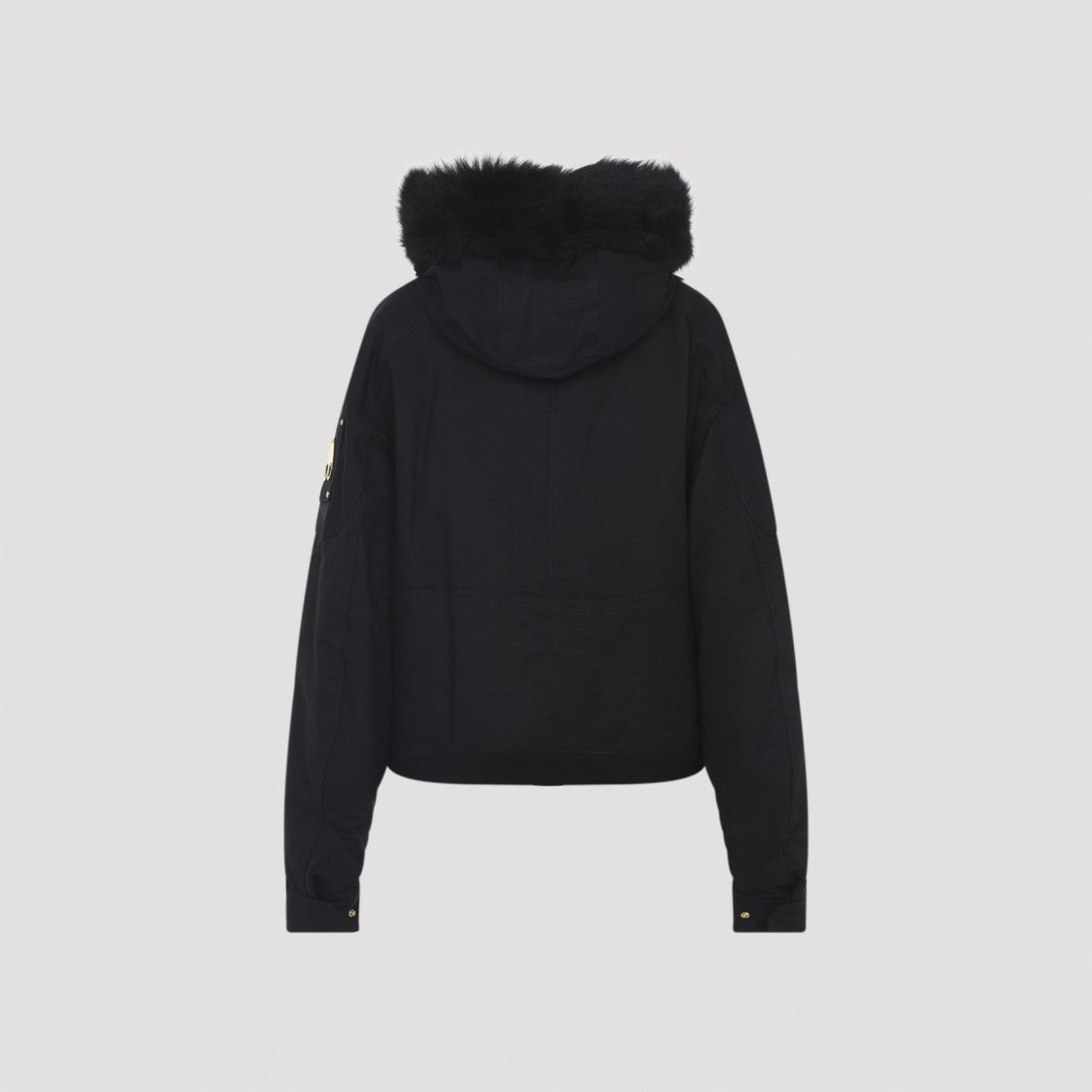 Moose Knuckles Fitted Hooded Jacket With Plush Fur Trim And Metallic Accents