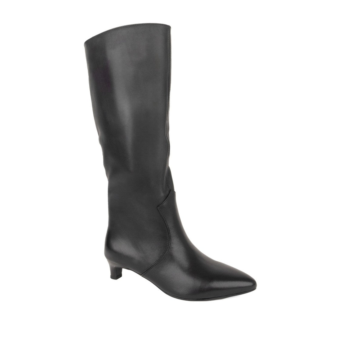 Linda Baumann Black Leather Pointed-Toe Kitten Heel Boots
