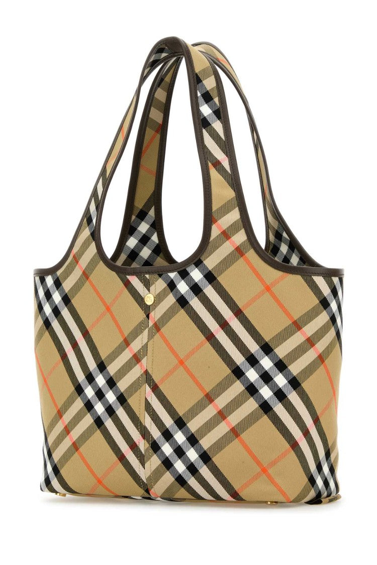 Burberry Embroidered Canvas Small Check Shopping Bag