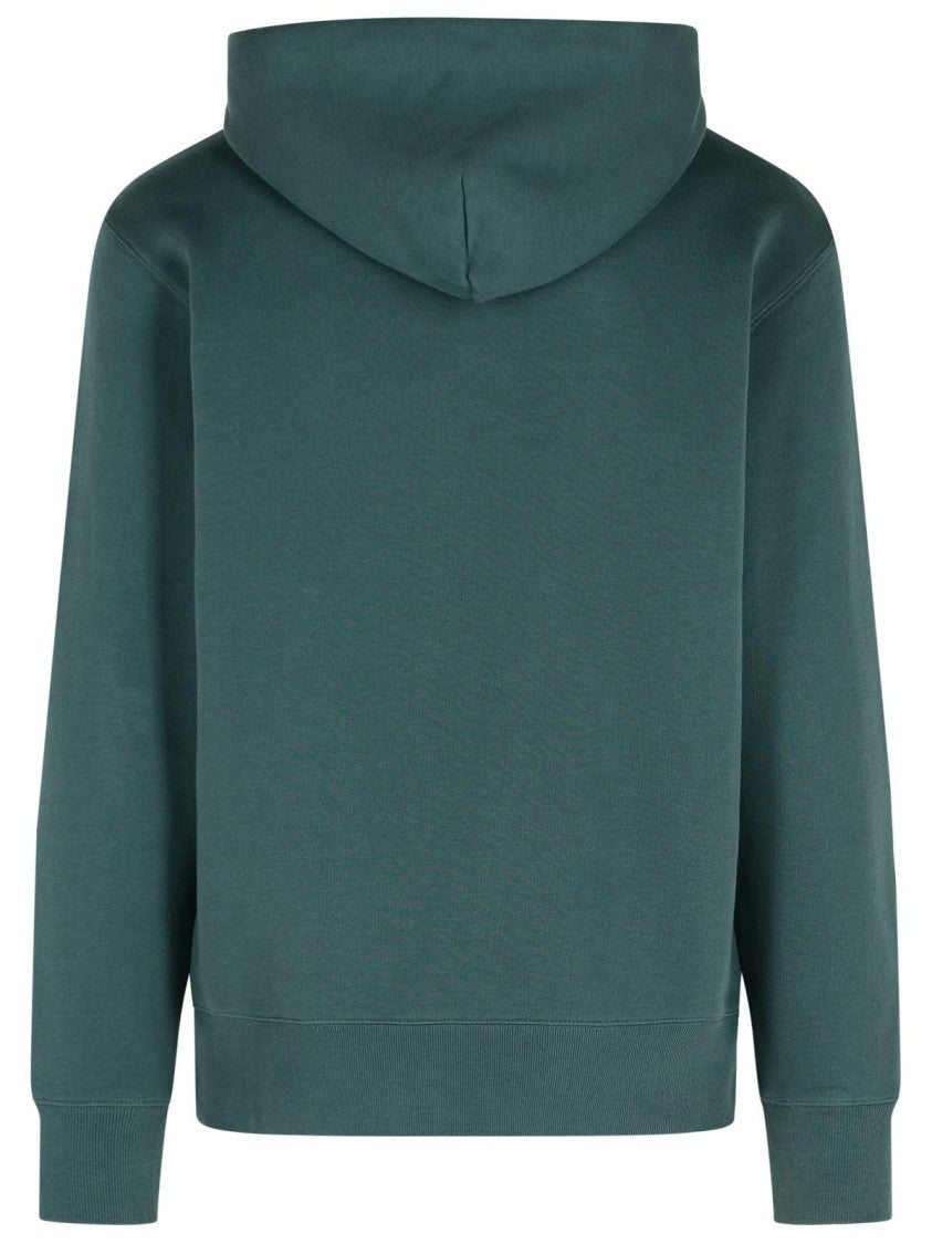 Autry Green Cotton Drawstring Hoodie With Logo Patch