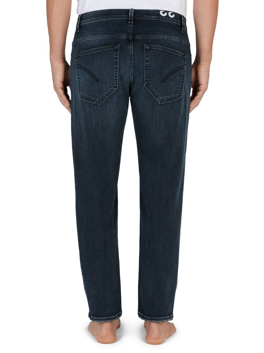 Dondup Distressed Dark Denim Trousers With Raw Edge Finish