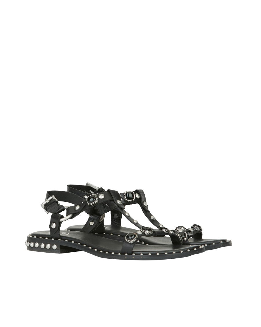 Ash Black Leather Sandals With Silver Stud Details