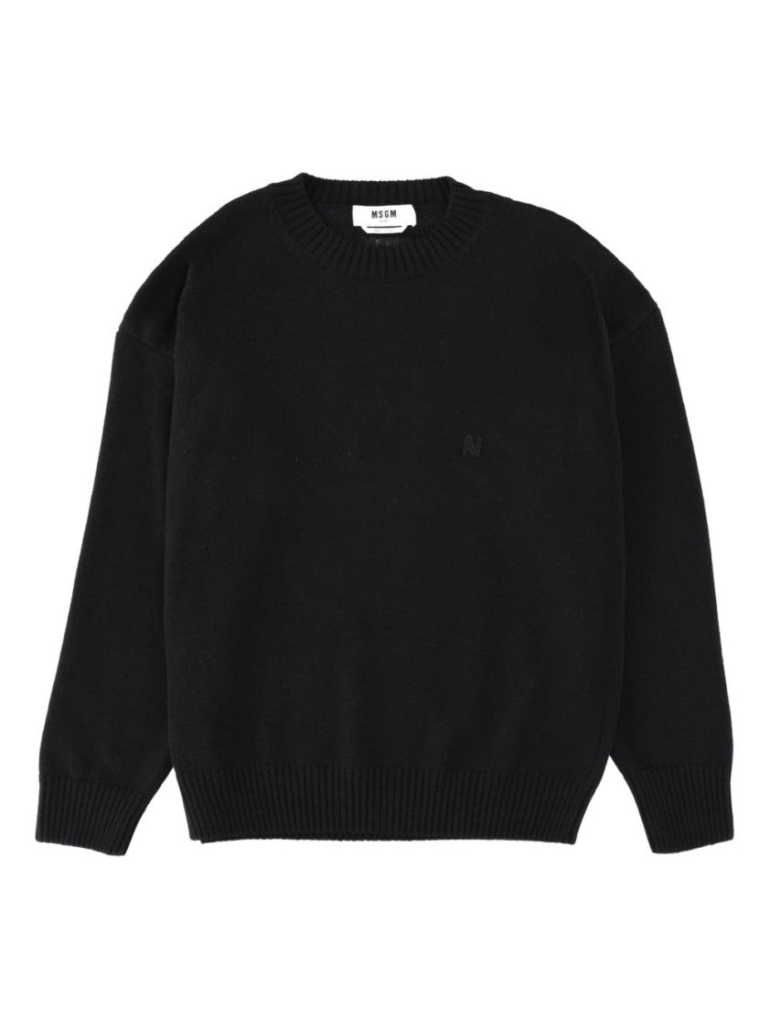Msgm Relaxed Black Crew Neck Sweater