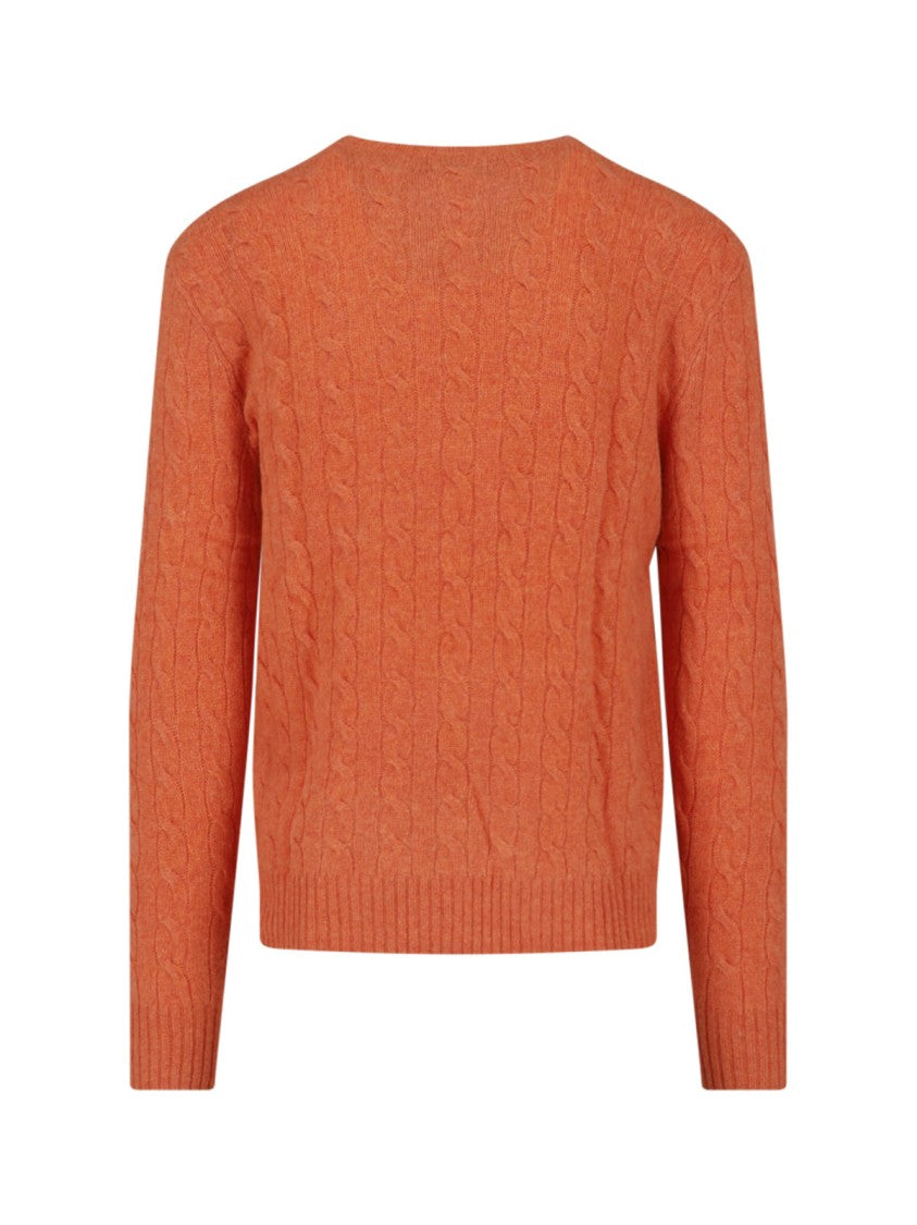 Polo Ralph Lauren Orange Cable-Knit Wool-Cashmere Crewneck Sweater