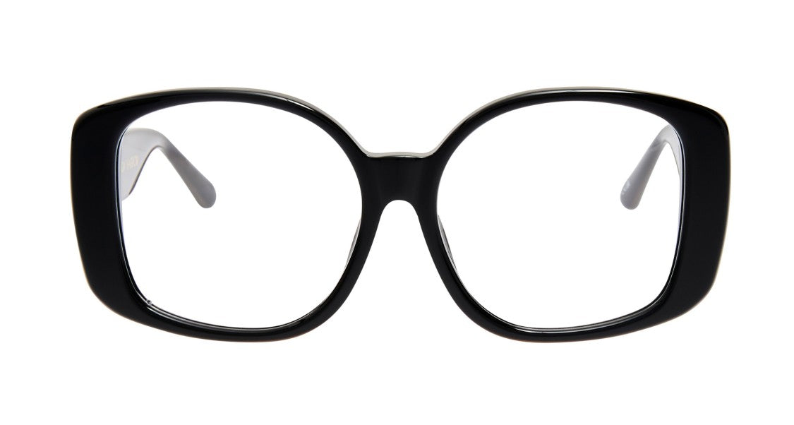 Linda Farrow Lfl Bold Oversized Square Frame Eyeglasses With Gold Emblem