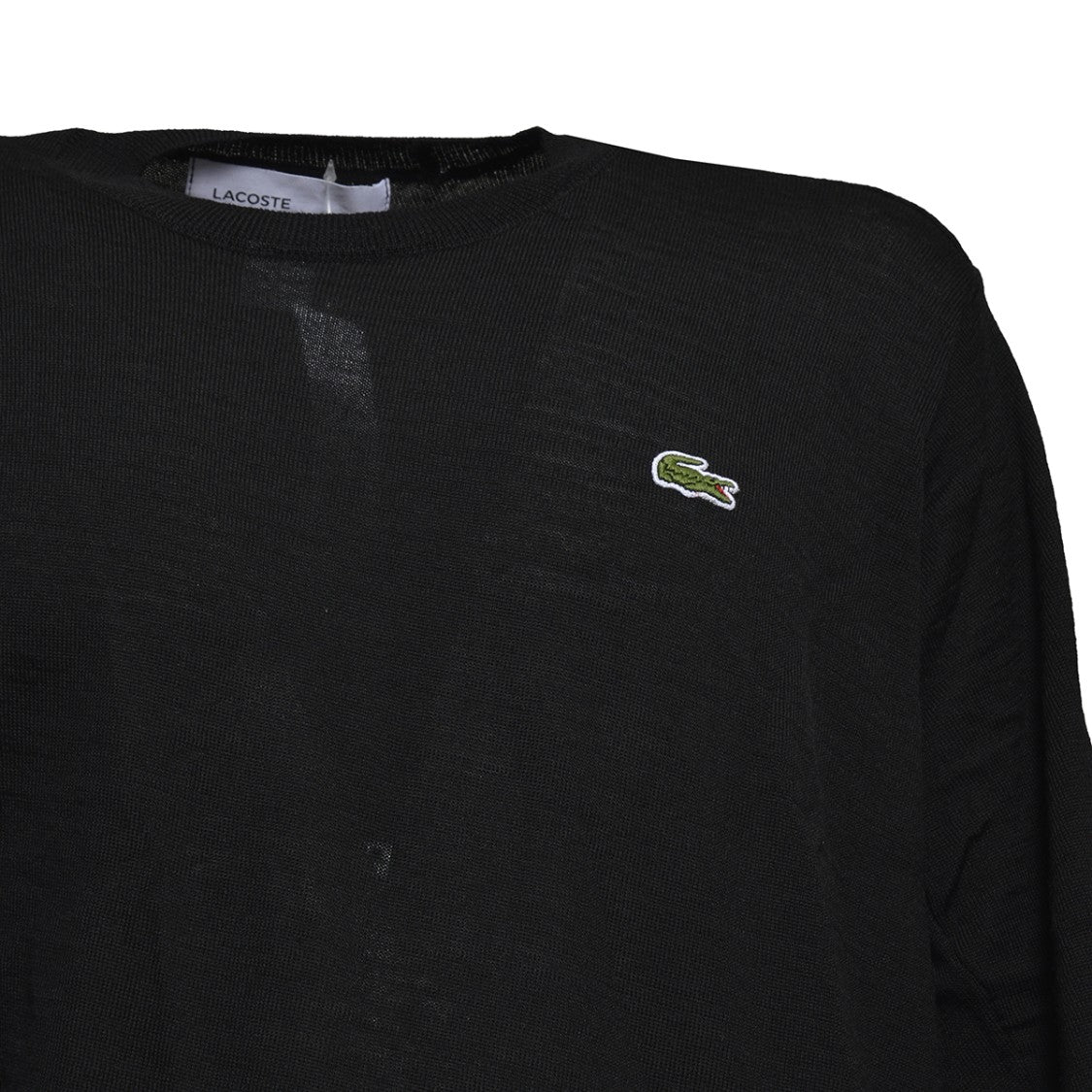 Comme Des Garçons X Lacoste Black Wool Crewneck Sweater With Logo Patch