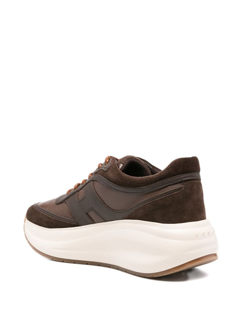Hogan Rich Brown Leather Blend Sneakers