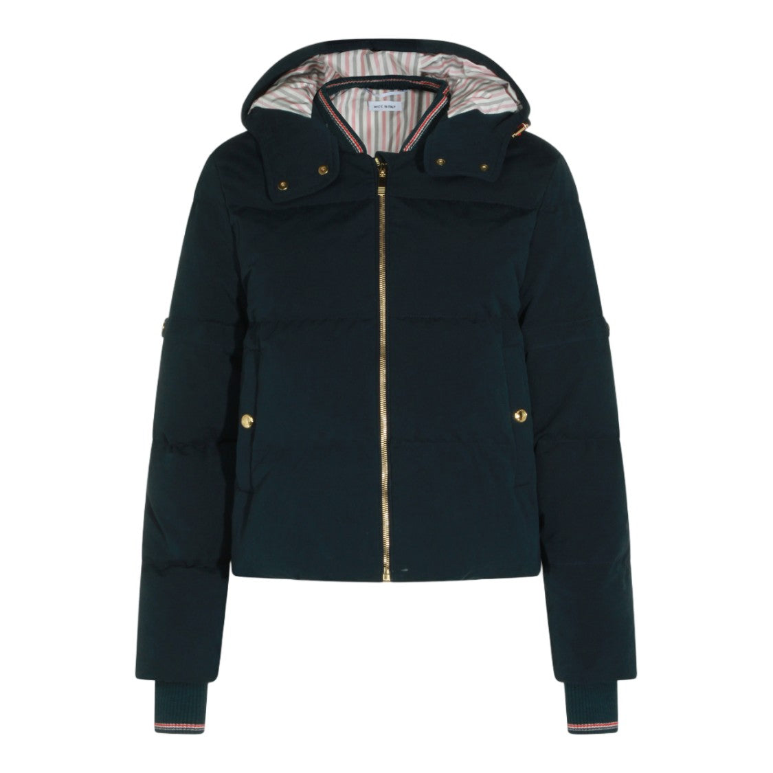 Thom Browne Short Padded Coat With Hood And Striped Detailing