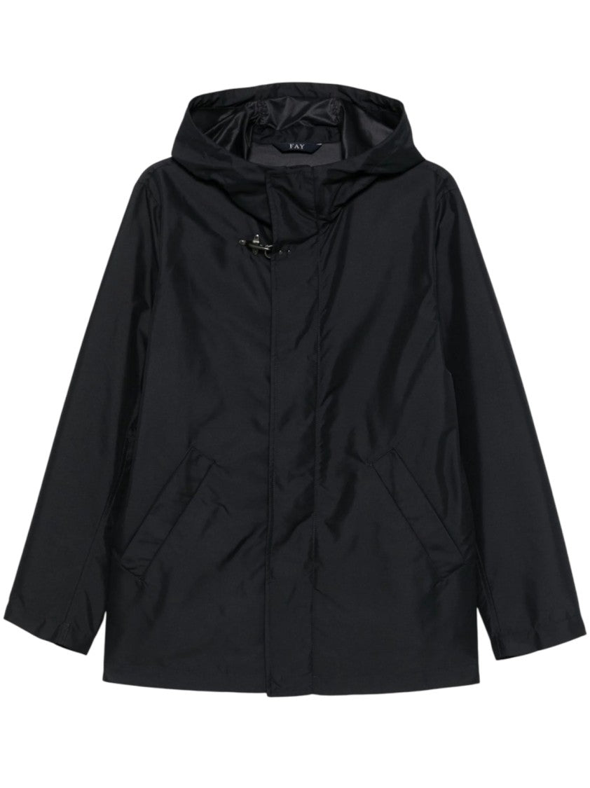 Fay Hooded Black Jacket With Toggle Closure