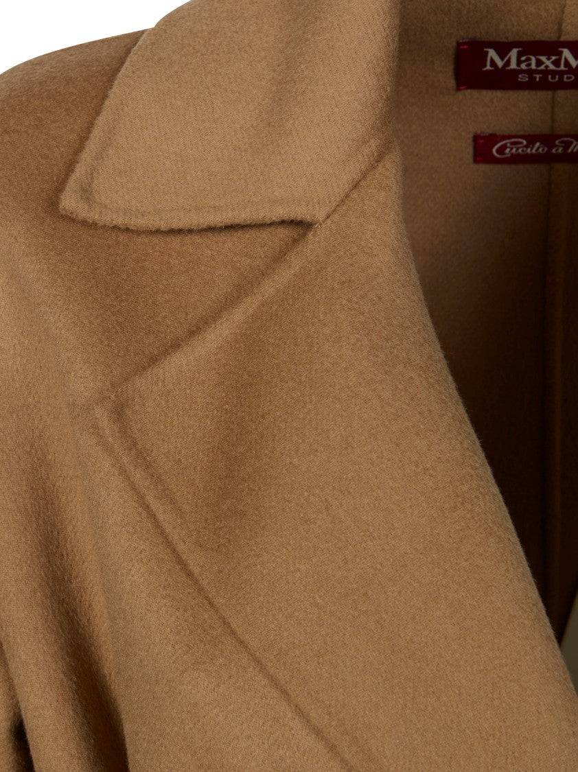 Max Mara Knee-Length Coat With Wide Lapel And Self-Tie Belt