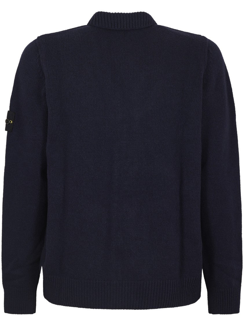 Stone Island Navy Blue Knit Sweater With Textured Pattern