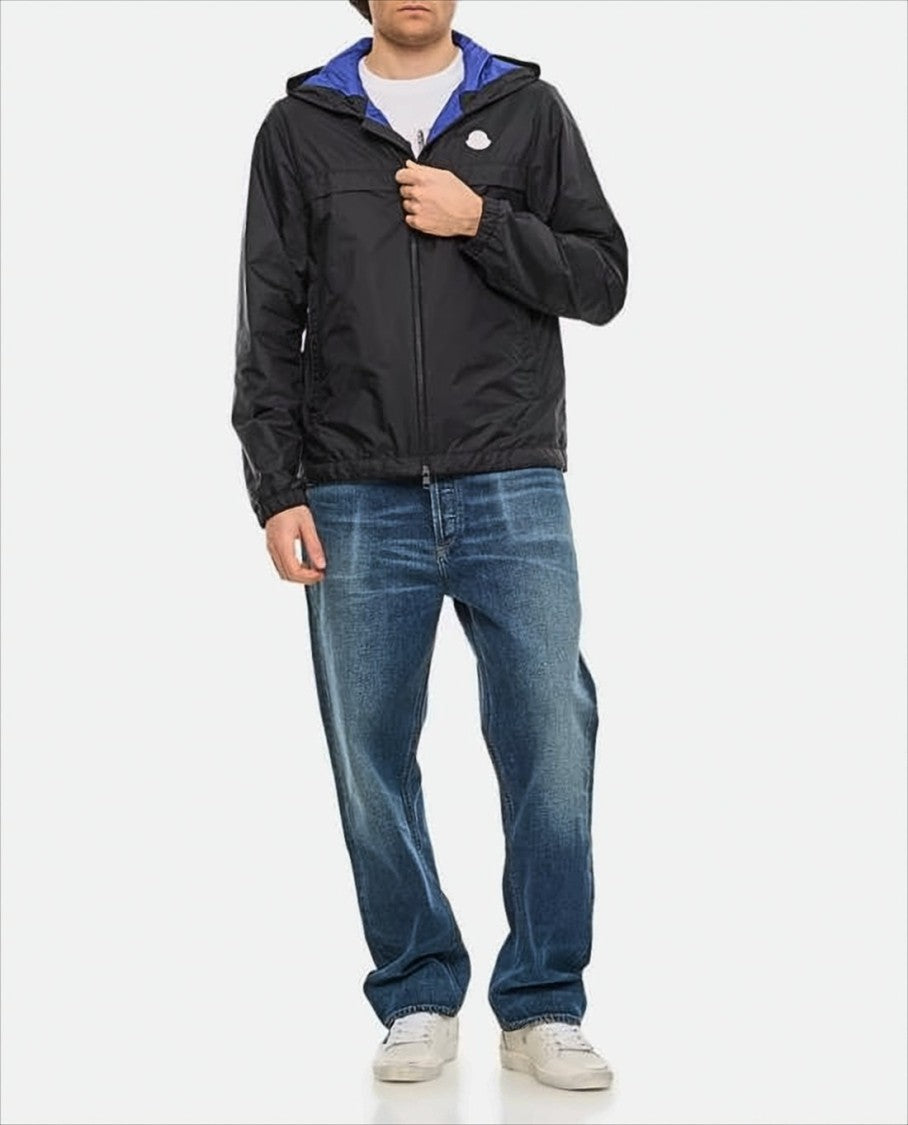 Moncler Hooded Black Casual Jacket With Contrasting Lining