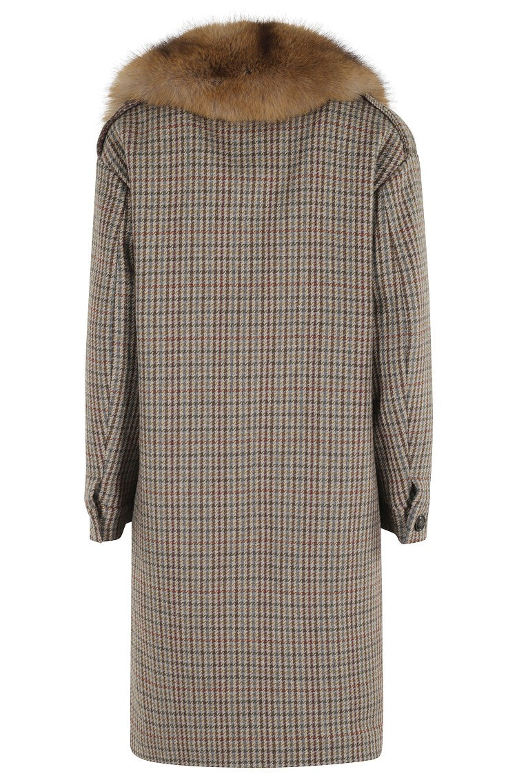 Bazar Deluxe Houndstooth Pattern Wool Blend Coat