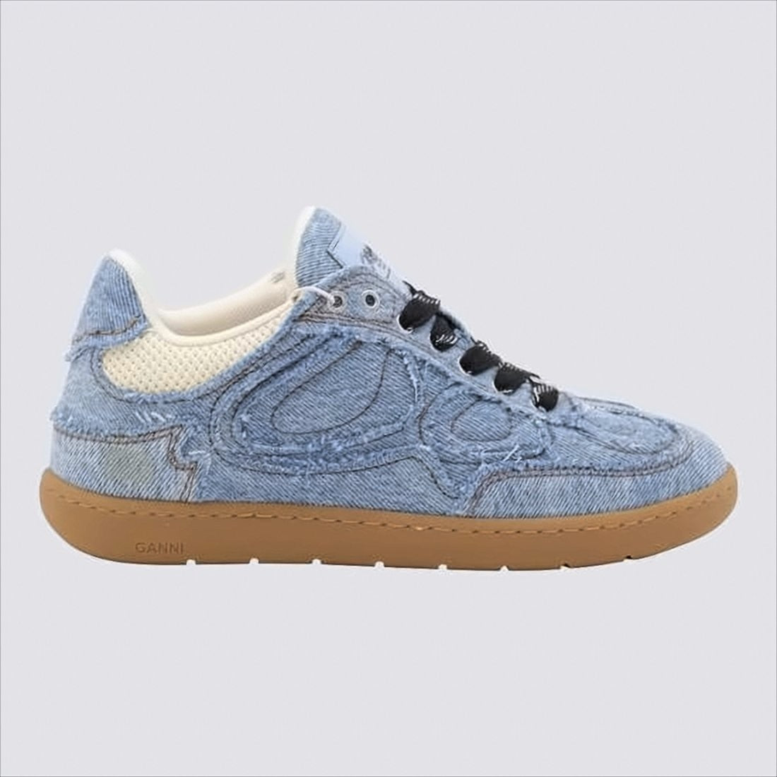 Ganni Textured Denim Sneakers With Gum Rubber Sole