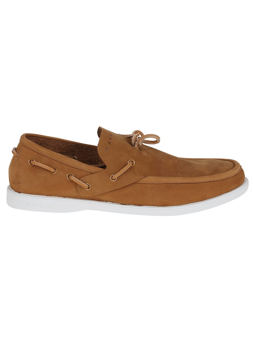 Marni Brown Woven Fabric Loafers With Contrasting Sole