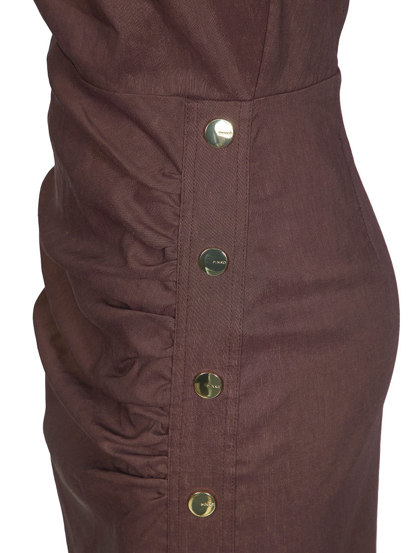 Pinko Brown Alissa Ruched Linen Mini Dress