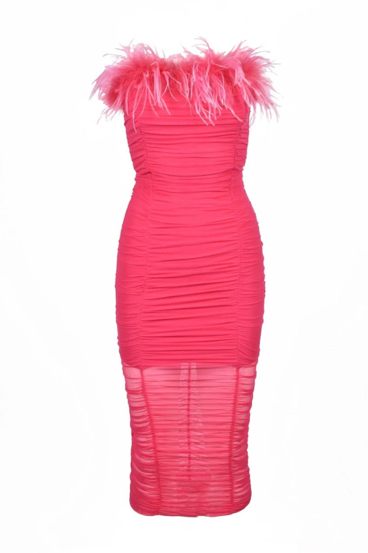 Patrizia Pepe Bustier Dress Stretch Tulle - Fuchsia