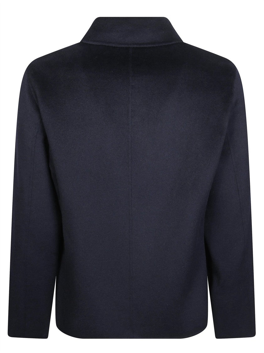 Paltò Blu Cropped Zipper Classic Collar Jacket