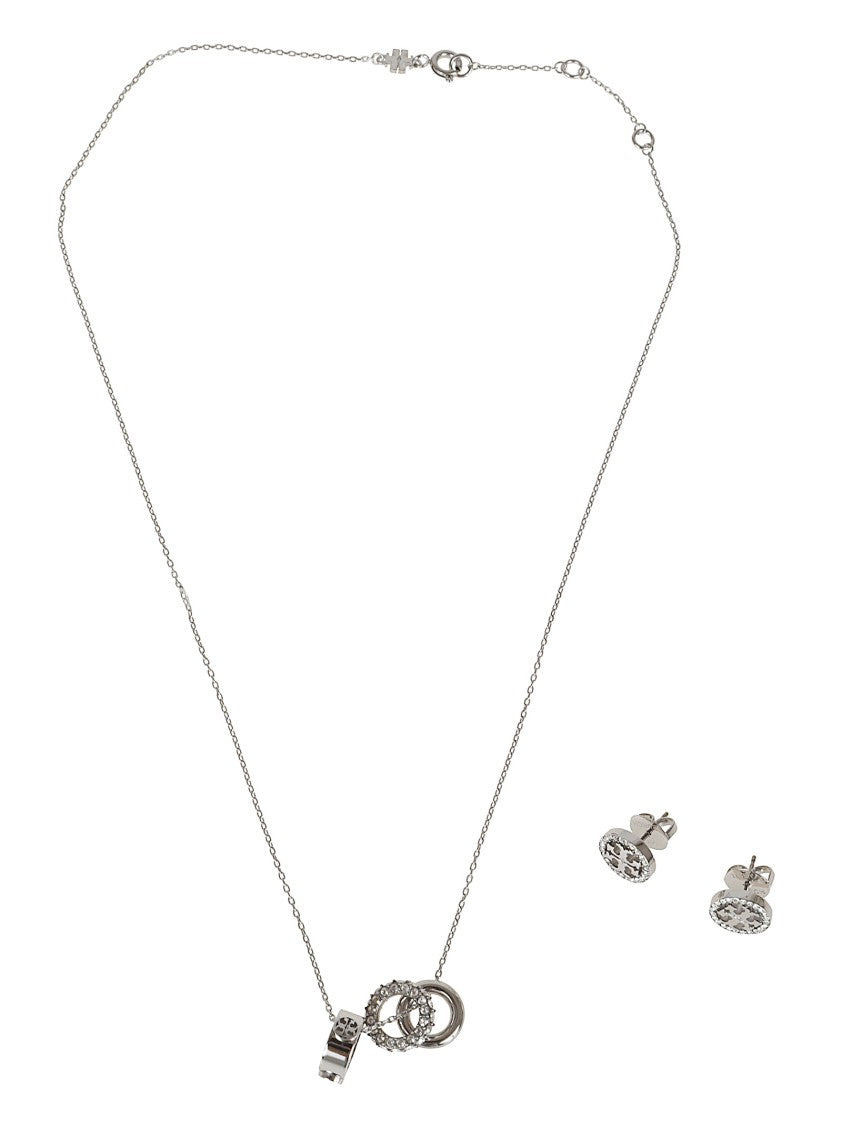 Tory Burch Pave Crystal Necklace And Earring Set With Asymmetrical Links