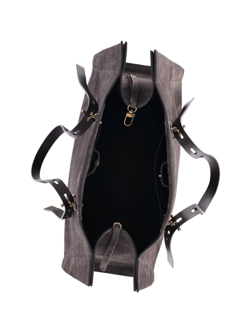 Minobossi Brown Paula Calfskin Suede Double-Handle Handbag