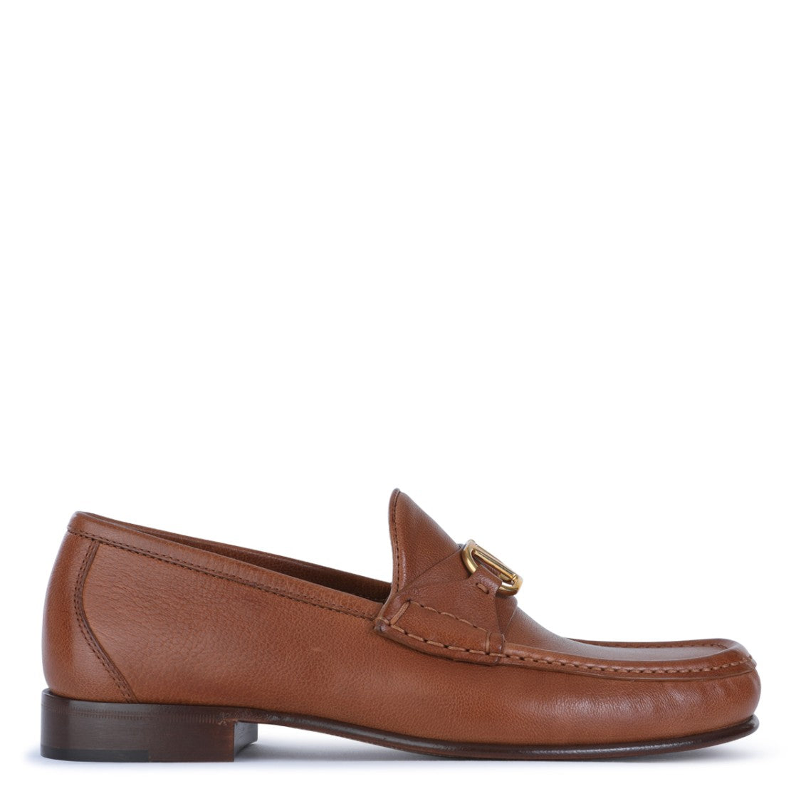 Valentino Garavani Brown Leather Square Heel Loafers