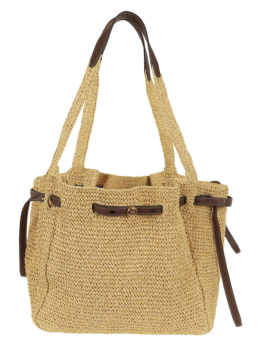 Tory Burch Romy Woven Tote With Paper Raffia And Leather Trim