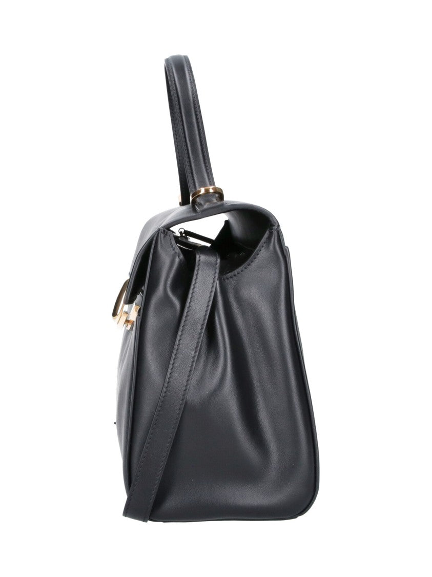 Savette Black Soft Symmetry Detachable-Strap Leather Handbag